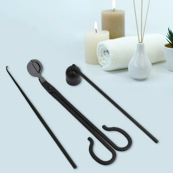 Candle 3 Piece Stainless Steel Candle Set Hooks Wicks Spoons Scissors , Black