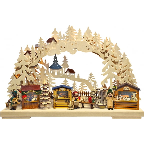 Candle Arch Seiffen Christmas Market with LED Lighting Length 43 cm / 17 inch by Ratags Arts and Crafts