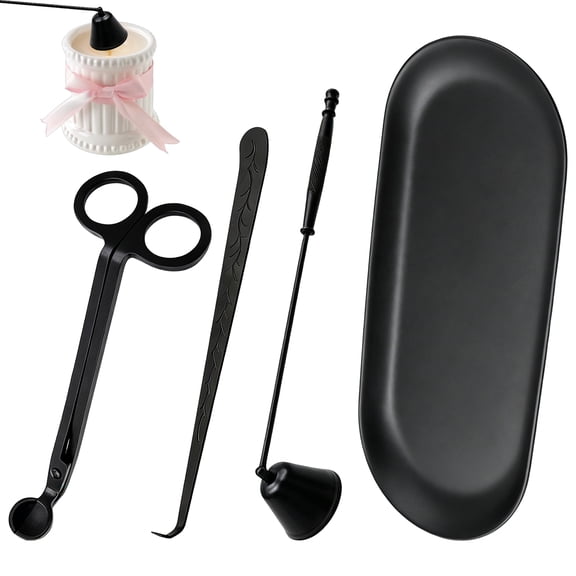 Candle Care Gift Set 4 Piece Wick Trimmer Snuffer Dipper Tray Stainless Steel Black