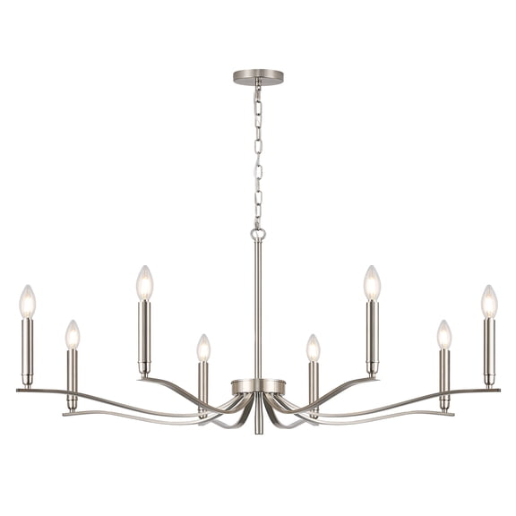 Candle Chandeliers for Dining Room, 8-Light Nickel Chandelier Light Fixture Over Table Modern Candle Chandelier 44in Master Bedroom Chandeliers Lighting for Entry Foyer Bathtub Living Room