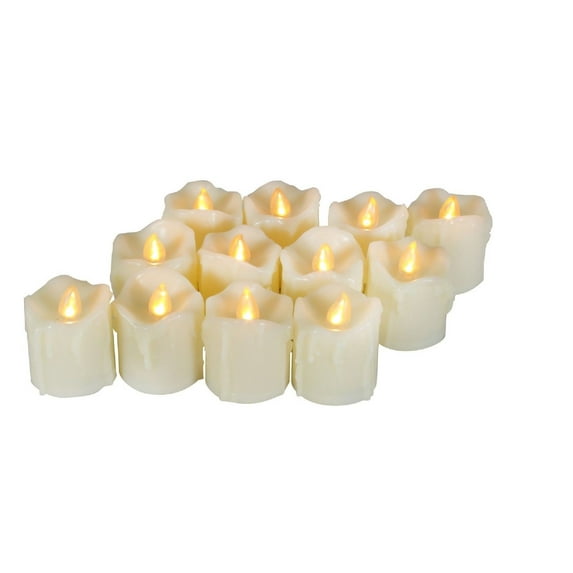 Candle Choice 12 Piece Flameless LED Battery Votive Candles with Timer Realistic Flickering Size-1.5"(D) x2(H) with Drips Long Lasting Batteries Included 12-Pack
