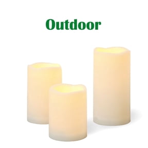Candle Choice 3 PCS Outdoor Flameless Candles with Timer, Realistic Flickering LED Pillar Candles, Weatherproof Battery Operated C