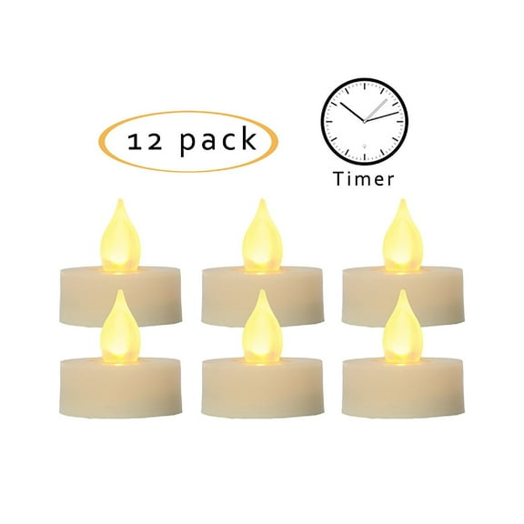 Candle Choice Flameless LED Battery Tealight Candles with Timer Realistic Flickering Battery Operated Tea Light Candles Size-1.5"(D)x1.5"(H) with Long Lasting Batteries Included 12-Pack