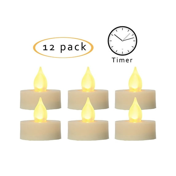 Candle Choice Flameless LED Battery Tealight Candles with Timer Realistic Flickering Battery Operated Tea Light Candles Size-1.5"(D)x1.5"(H) with Long Lasting Batteries Included 12-Pack