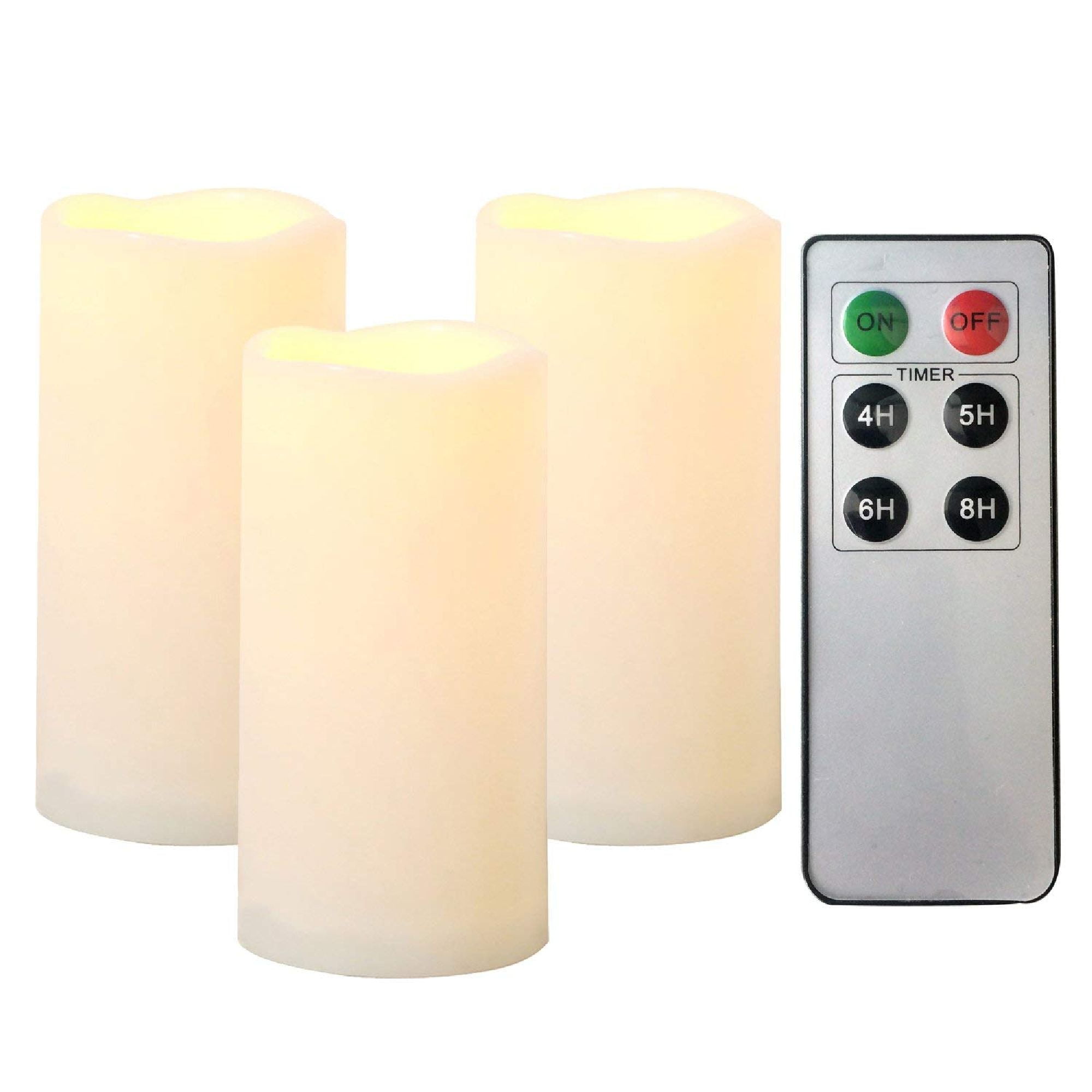 Amber Matte Flameless LED Pillar Candles with Remote, Set of 3