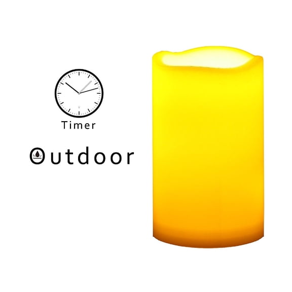 Candle Choice Indoor Outdoor Flameless Candles with Timer Waterproof Plastic Realistic Flickering Battery Operated LED Pillar Candles Long Lasting 1500 Hours Battery Life 3”x5” Waved Edge 2-Pack