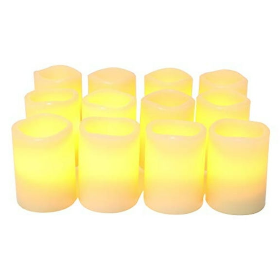Candle Choice Real Wax Flameless LED Votive Candles with Built-in Timer Battery Operated Set of 12 Home Party Wedding Decoration Christmas Halloween Décor 1.5x1.6 in, Batteries Included