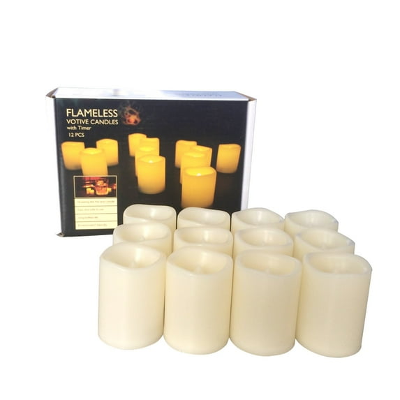 Candle Choice Set of 12 Flameless Candles, Flameless Votive Candles LED Votives with Timer, Battery-operated LED Candles with Timer, Long Battery Life 200+ Hours, Battery Included