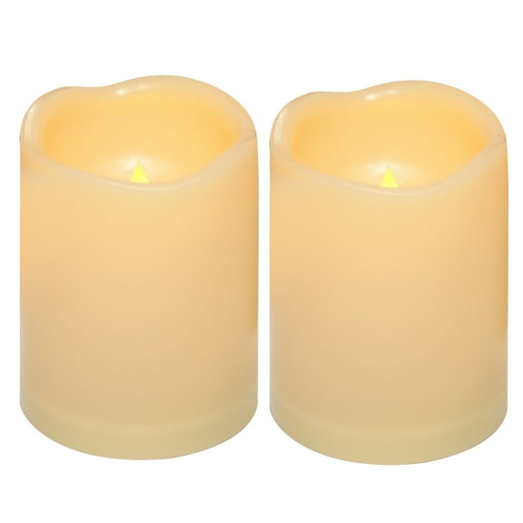 Waterproof Outdoor Flameless LED Candle - with Timer Realistic Flickering Battery Operated Powered Electric Electronic Plastic Resin Pillar Candle Size 3x42 Pack