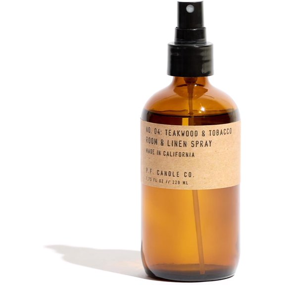 Candle Co. Teakwood & Scented Room & Linen Spray (7.75 fl oz) Amber Glass Bottle, Fine Fragrance Oil, Quick Fabric and Air Refresher, Made In The U.S.A.