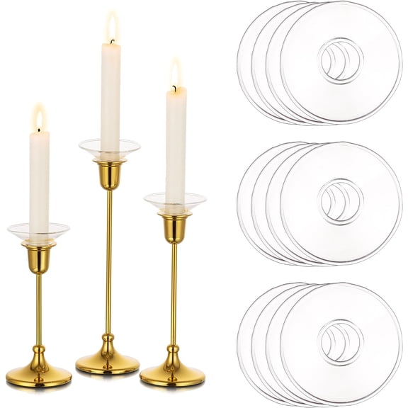 Candle Drip Protectors for Stick Holder, Clear Glass Bobeches Candlesticks Set of 12, Round Wax Catchers Candles, Taper Holders Table Centerpiece Wedding