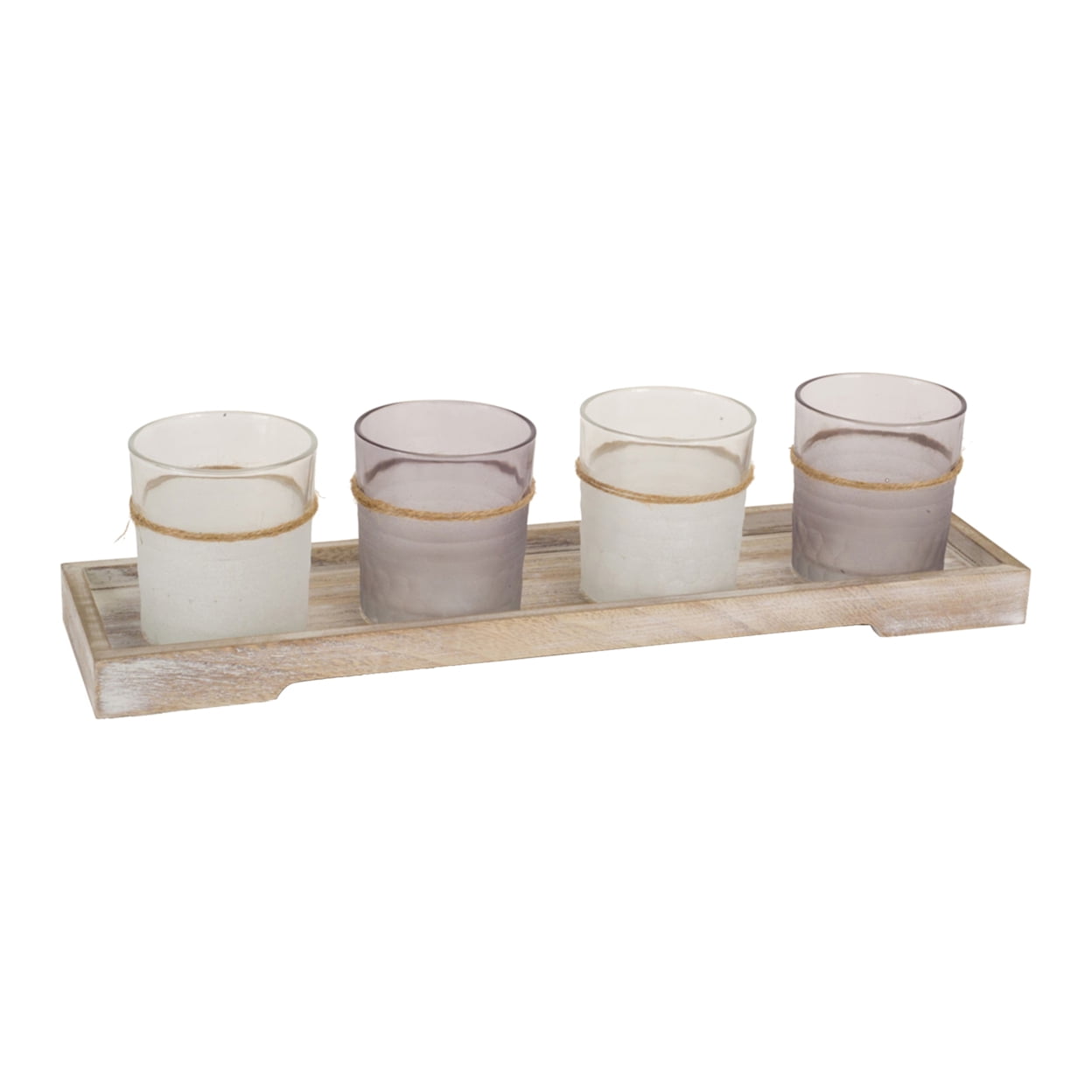 Candle Garden (Set Of 2 ) 3.25"H Glass, Includes Tray 15"L Wood