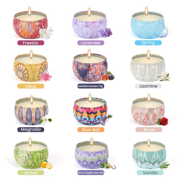Candle Gift Women, 12 2.2 Ounces Soy Wax Candle Essential Oil Candles Home, Relax, Bathing, Yoga, Christmas Thanksgiving, Valentine's Day Gift for Halloween