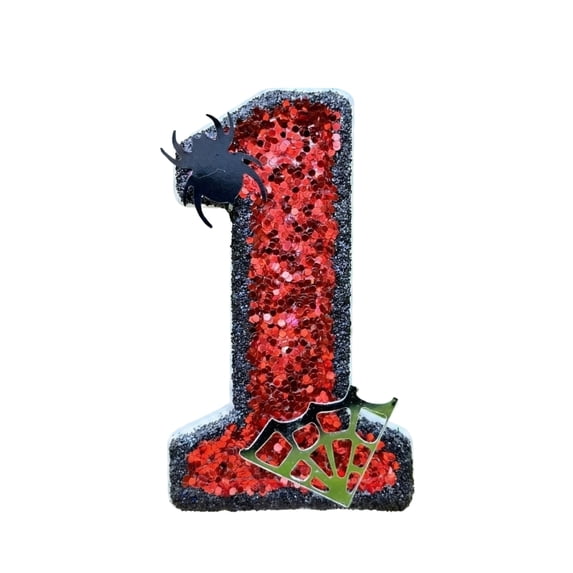 Candle Glitter Red and Black Number 1 Candle for Themed Halloween First Birthday Party Celebrations