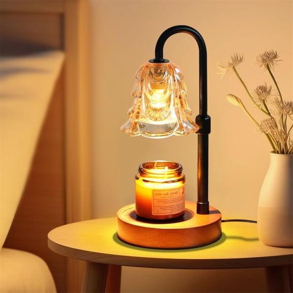 Candle Heating Lamp with Timer (2/4/8H Auto-Off), 4-Step Dimming Brightness, Flameless Candle Warmer, Daffodil Design for Bedroom Office, Bulb Not Included