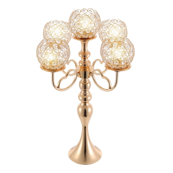 Candle Holder, 2-Pack 21.5 Inch 5-Arm Gold Crystal Candelabra Set, legant Sparkling Glass Table Centerpiece for Wedding, Church
