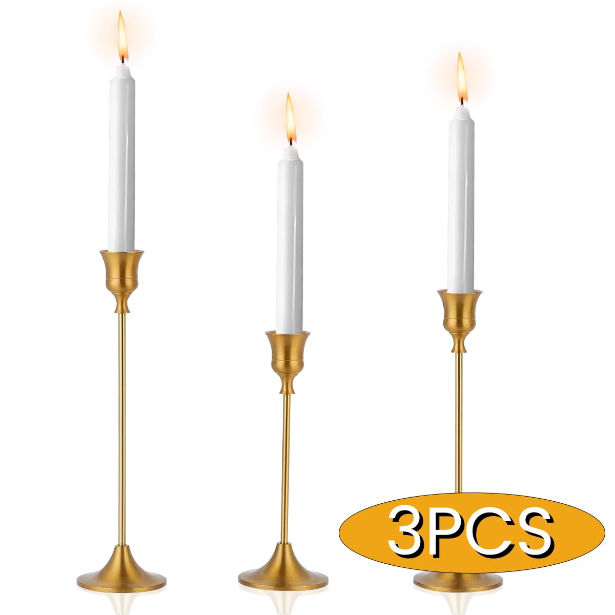 Set Of 6 Brass Candlestick Holders - Vintage Taper Candle Holders For Fireplace, Dining Table, Christmas Decor