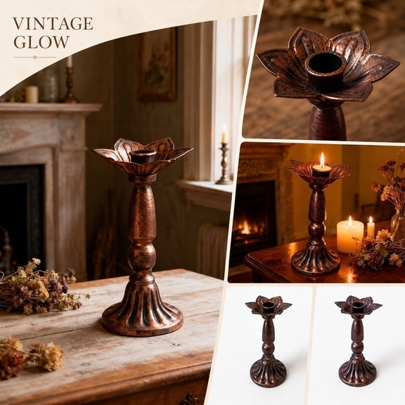 Candle Holder Decor, Rustic Home Decor, Dining Room Table Centerpiece, Center Piece for Dining Table, Candle Holder, 8X3.5 Inch Distressed Bronze Vintage Style Taper Candle Holder