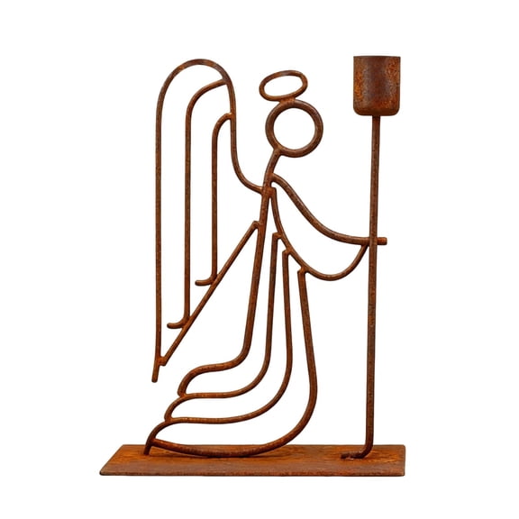 Candle Holder Iron Angel Figurine Table Centerpiece with Handmade Rust Effect for Home Seasonal Ambience