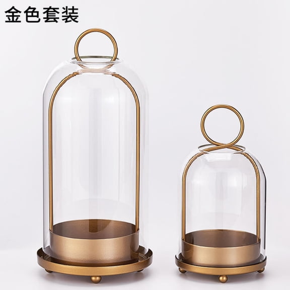 Candle Holder Lanterns, Handcrafted Metal & Glass with Modern Aesthetic Design, Windproof Pillar Candlestick Holders, Table or Hanging Decorations Set of 2
