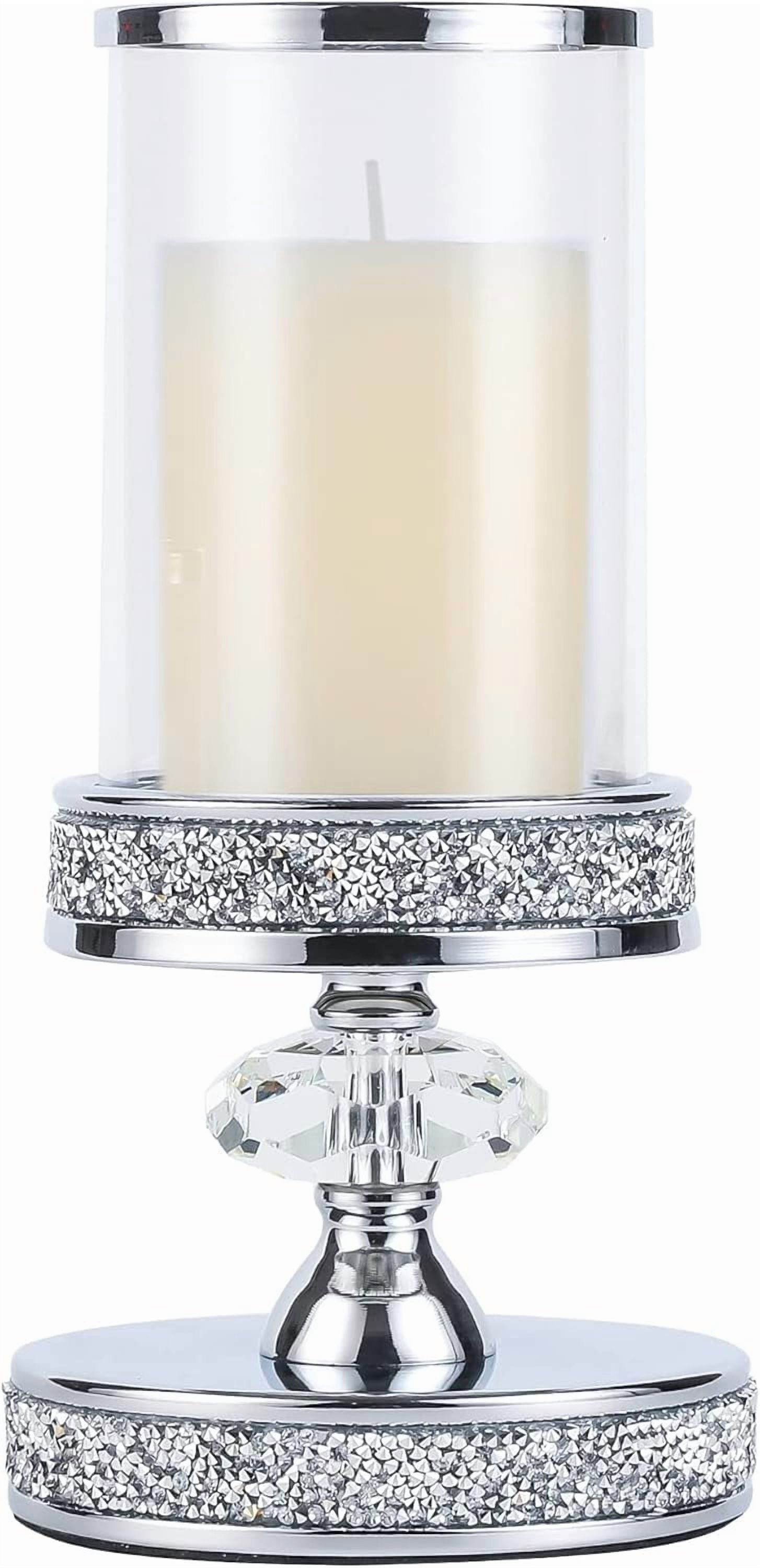Gold Crystal Candle Holder With Glass Cover – Metal & Crystal Pillar Candlestick For Weddings, Christmas, Home Decor