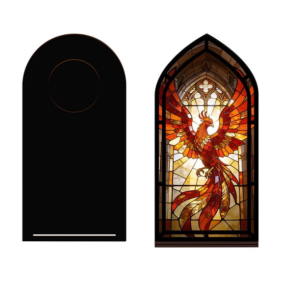 Candle Holder Plaque Gothic Stained Glass Style Phoenix Tabletop Decor for Home Shelf Desk Display