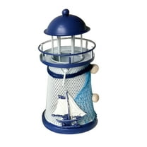 Candle Holder Promotion Sale! Nomeni Mediterranean Lighthouse Iron Candle Candlestick Blue White Home Table Decor, Home Decor Clearance Sale