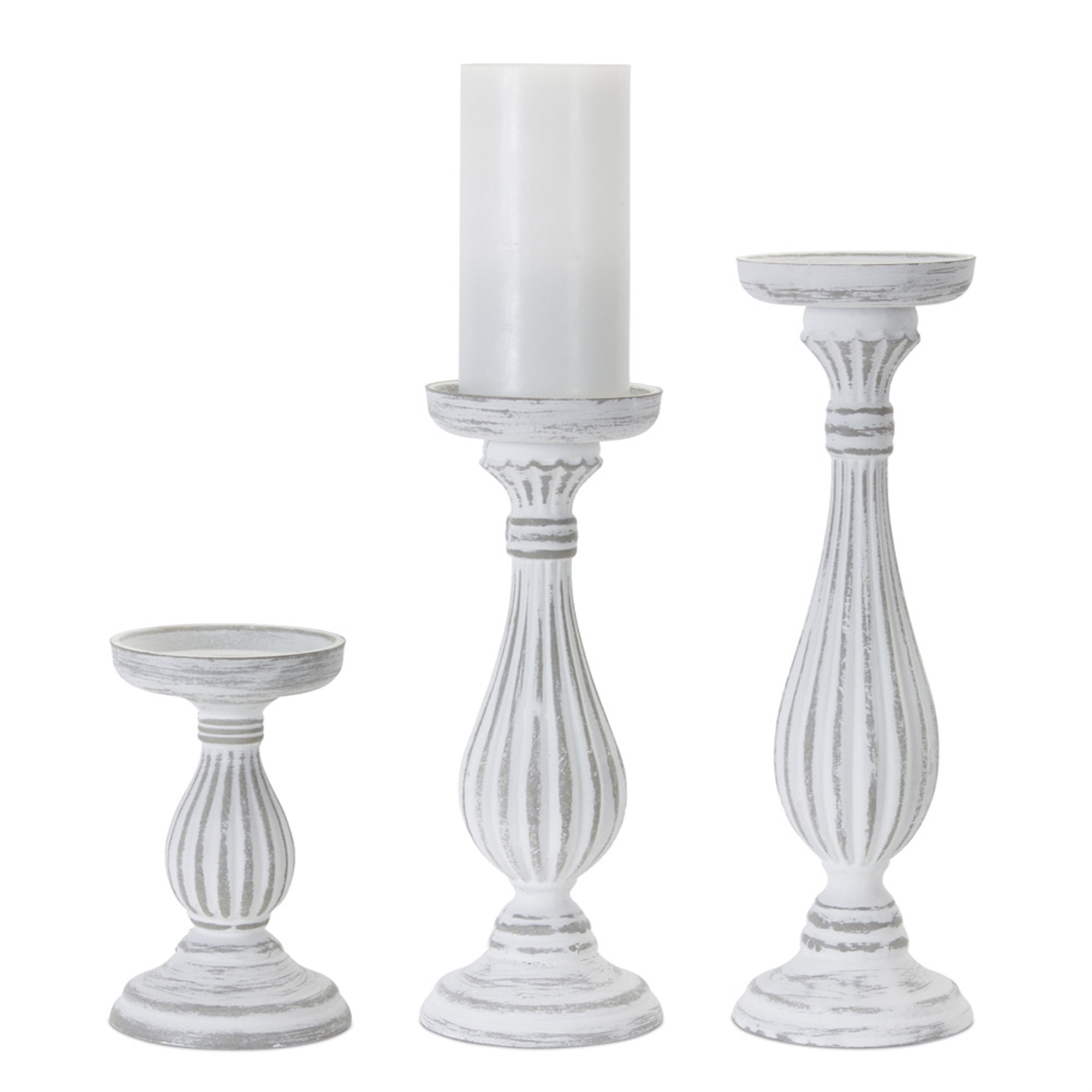White-Washed Wood and Resin Candle Holders Set of 3