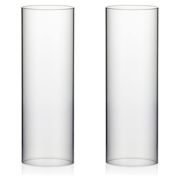 Candle Holder Sleeve, Wide 4.7", Height 14", 2 Pieces, Clear Glass Cylinder Open Both Ends, Chimney Shade Tube (HST4714_2pc)
