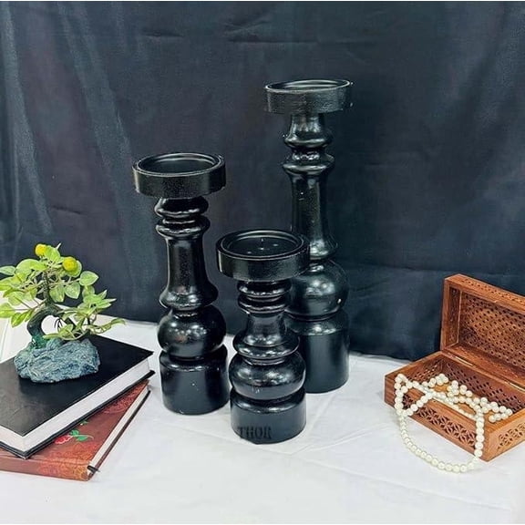 Candle Holder Stand Wooden, Candalbras, Candle Holders, Unity Candle Holders, Rounded Turned Colums, Country Style Idle Gift for Wedding, Party, Home, Spa - 10,8,6 Inch Set of 3 -