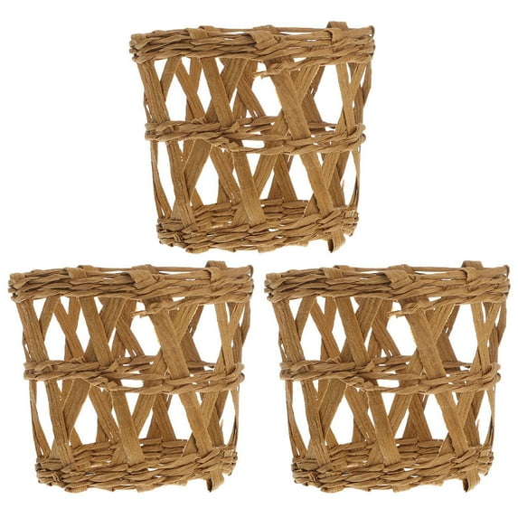 Candle Holder Vase Straw Cup Sleeves Woven Water Flower Glass Wicker Rural 3 Pcs
