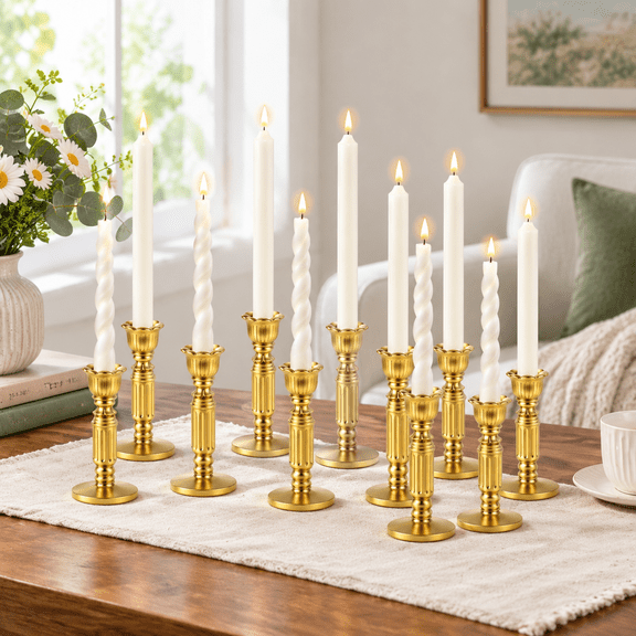 Candle Holders, 12-Pack Vintage Metal Taper Candle Sticks for Home and Event Decor