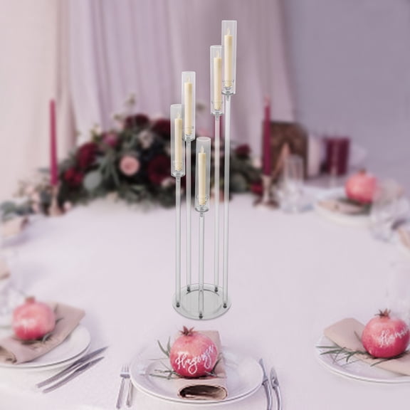 Candle Holders, 5-Arm Floor Candelabra, Acrylic Candle Holder with Wind Shield, for Electronic Flameless Candles, Pre-Drilled, for Birthday, Christmas, Wedding, Anniversary, Home Decor