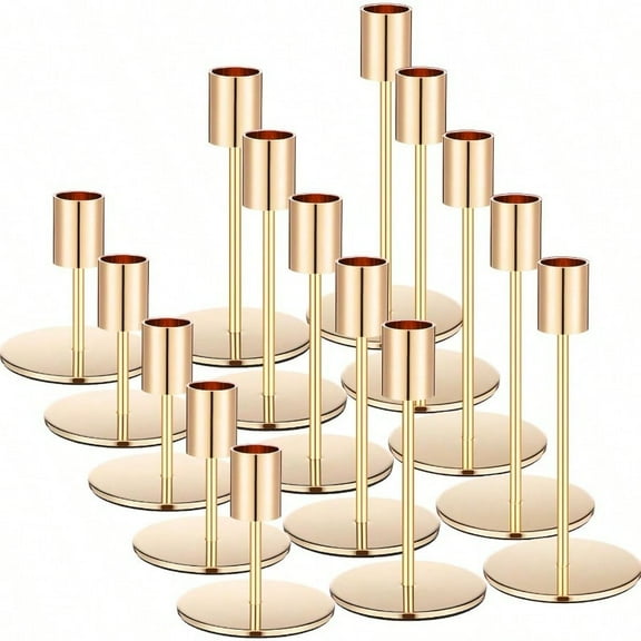 Candle Holders Bulk Taper Candlesticks Holders Set Modern Decorative Metal Candelabras for Wedding Anniversary Home Dinning Table Centerpiece Xmas Party Decor Gold15 Pcs