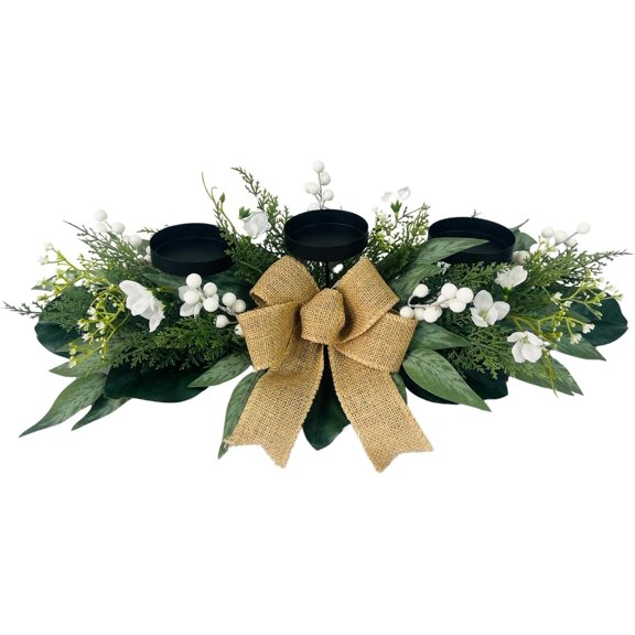 Candle Holders Centerpiece for Table,3 Wick Candle Holder with Gypsophila Artificial Flower,Artificial Magnolia,Freesia and Holly Berries for Table Centerpiece Decor,Dining Room Decor,Desktop Decor
