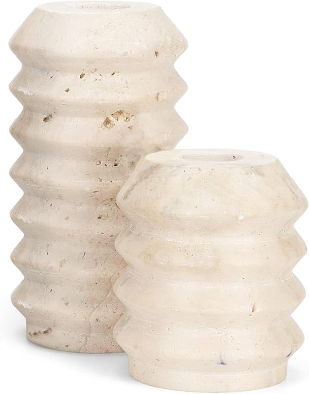 SPESHSTONES Travertine Marble Candle Holders - Set Of 2 Natural Stone Candlesticks, Modern Decor - View #12