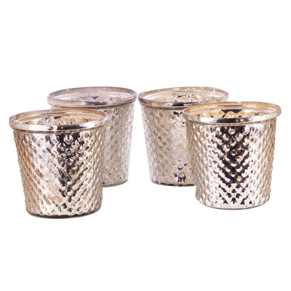 Candle Holders Silver Glass Tealight Votive Evening Wedding Parties Home Decor Table Decoration Gift, Set of 4 MystiqueDecors Antique Mercury Finish Gift