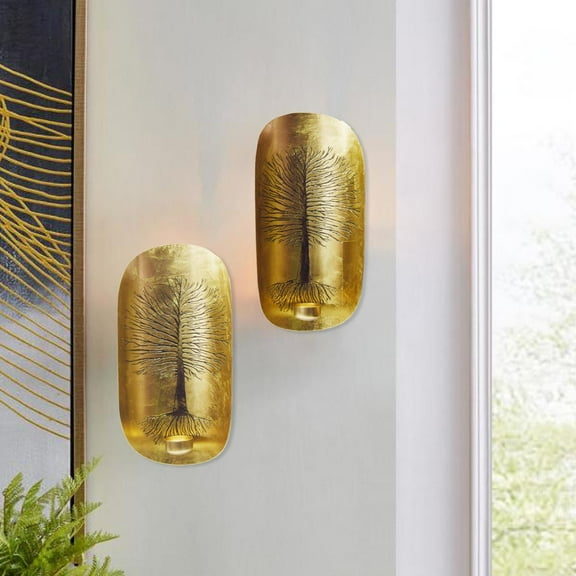 Candle Holders Wall Sconces - Set of 4 Decorative Gold Tea Light Metal Art for Home Decor Dining Living Room Bedroom Office Farmhouse Entryway Events Wedding Decorations