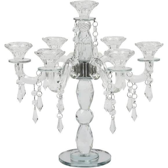Candle Holders for Table Centerpiece, Clear Glass Decorative Candelabra for Wedding Dining Table Anniversary Party Home Decor, Height: 14 in (7 Arms)