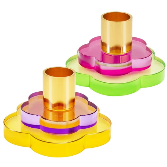 2PK Taper Candle Holder Floral Candlestick Holders, 2"H, Glass & Iron, Home Wedding Party