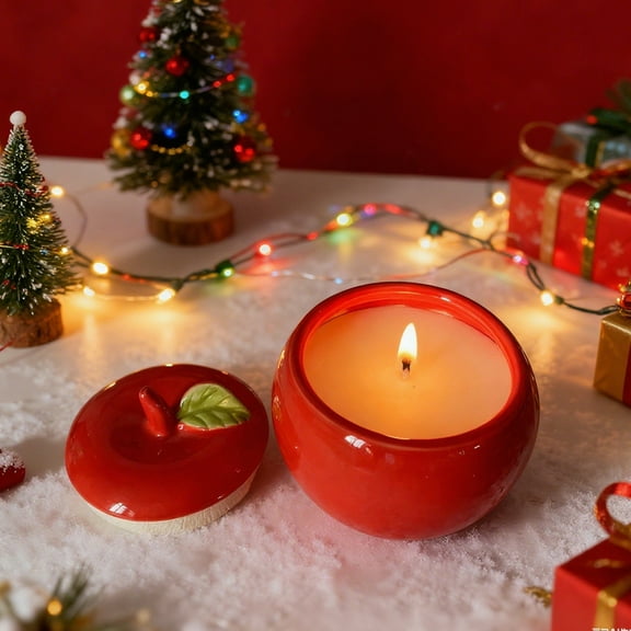 Candle Jar under $5! Cagogo Christmas Handmade Candles, Ceramic Apple Candle Jar, Winter Aroma Candle Set, Festive Holiday Decor, Seasonal Scented Candles, Christmas Gift Candles 2pcs