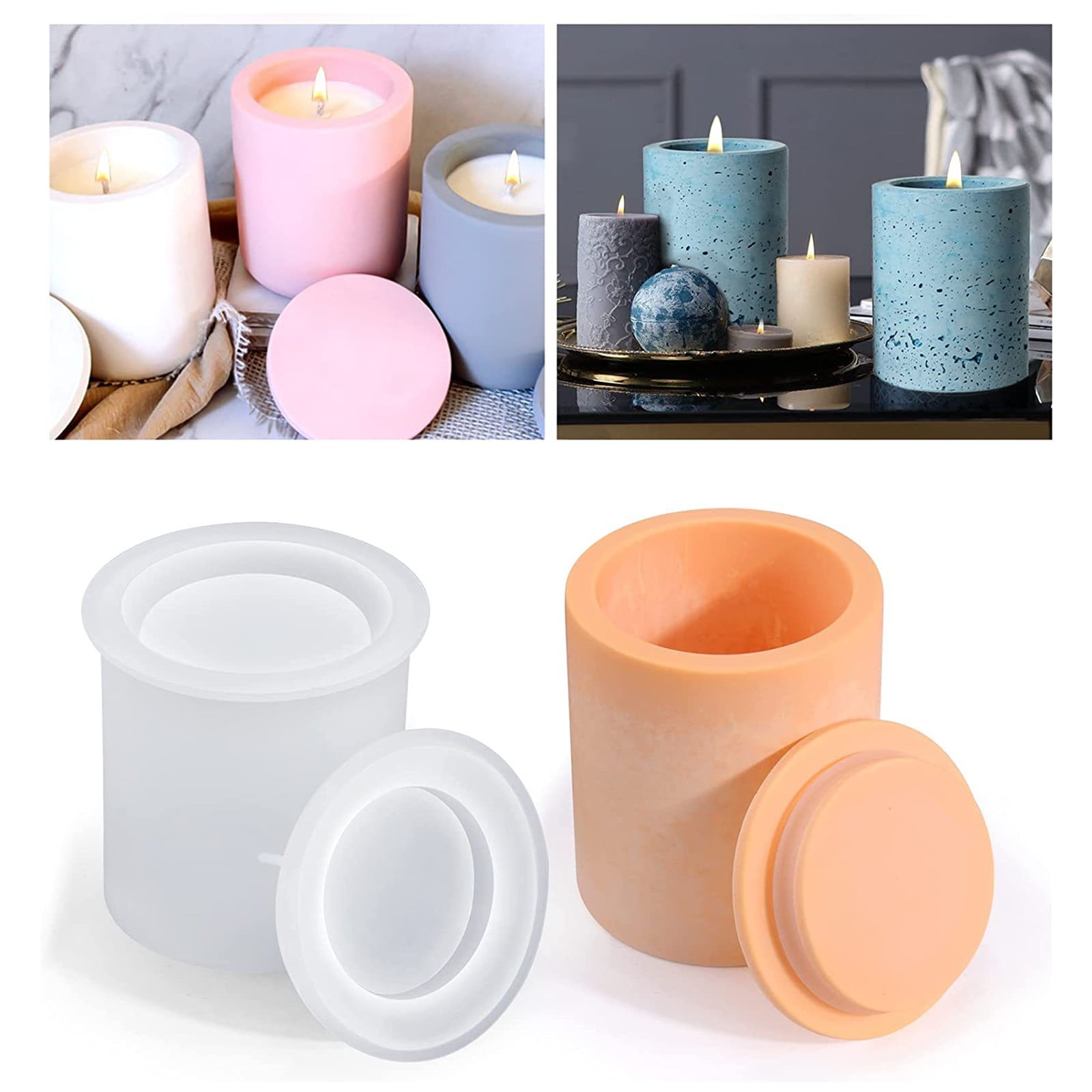 Candle Jar Molds,Silicone Concrete Molds for Candle Holder with Lids