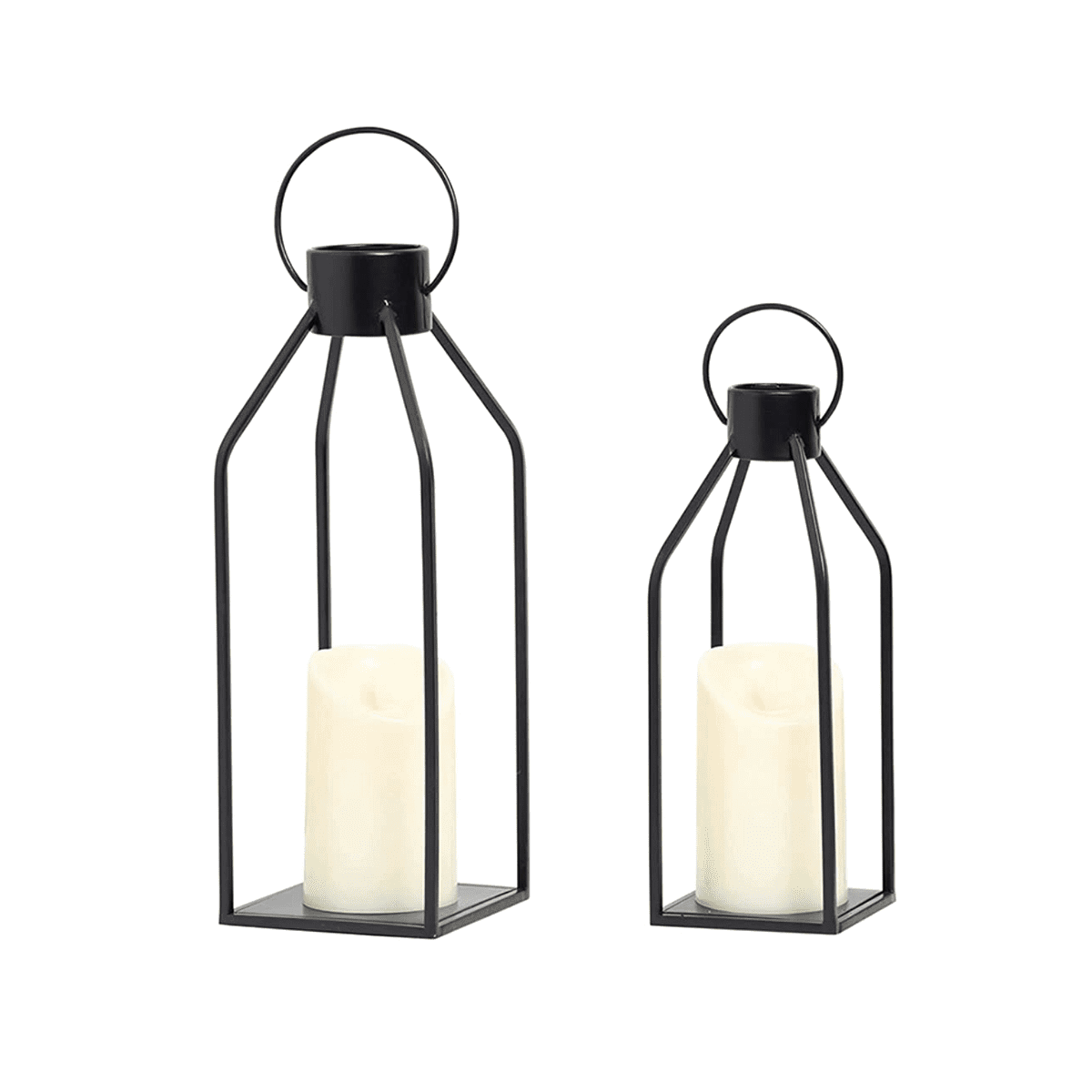 Candle Lantern 2 Set Black Decorative Lanterns Indoor Outdoor Home Decor with Flickering LED