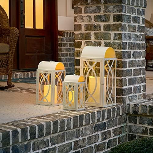 Candle Lanterns, Powder Coated Frame & Tempered Glass Panes, White