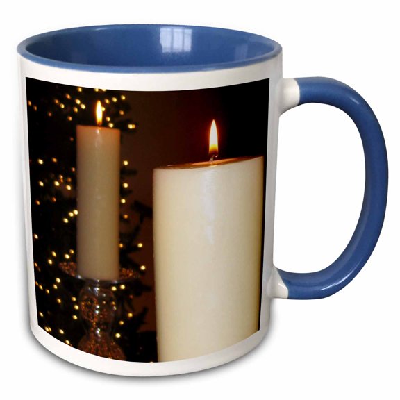 3drose, Candle Light- White Candles- Inspirational Photography, 11oz Two-tone Blue Mug