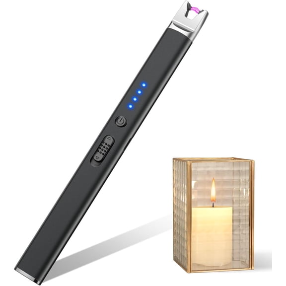 Candle Lighter Electric USB Rechargeable Plasma Arc with Safety Lock, Windproof Flameless Long Matches Lighters for Candle, Grill, BBQ, Camping, Gas Stoves