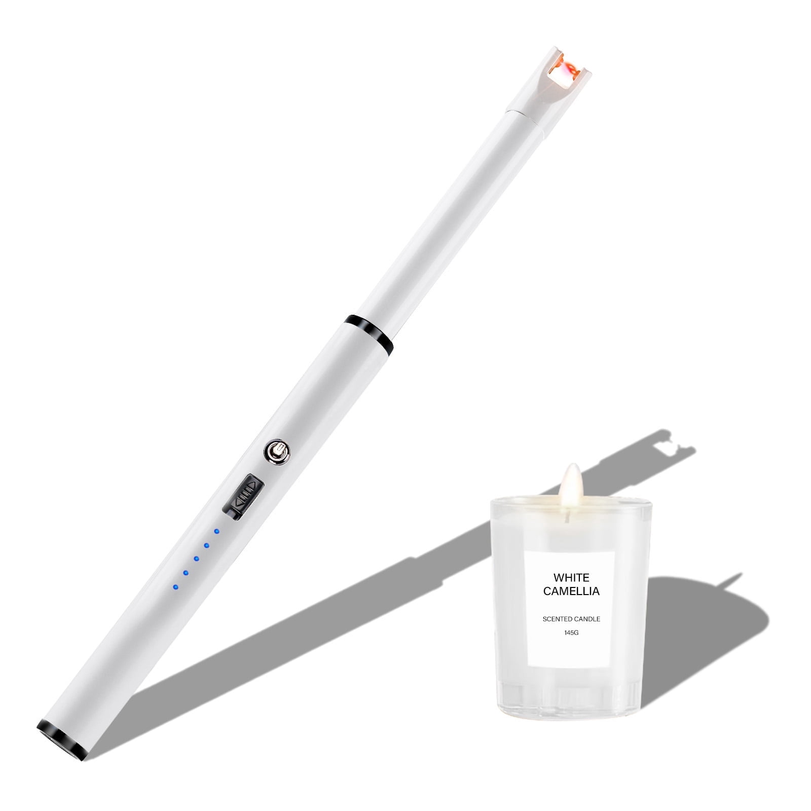 Candle Lighter Long Neck Gold Windproof Electric Arc Lighters for Gas Stove Fireplace BBQ Kitchen Grills (White)