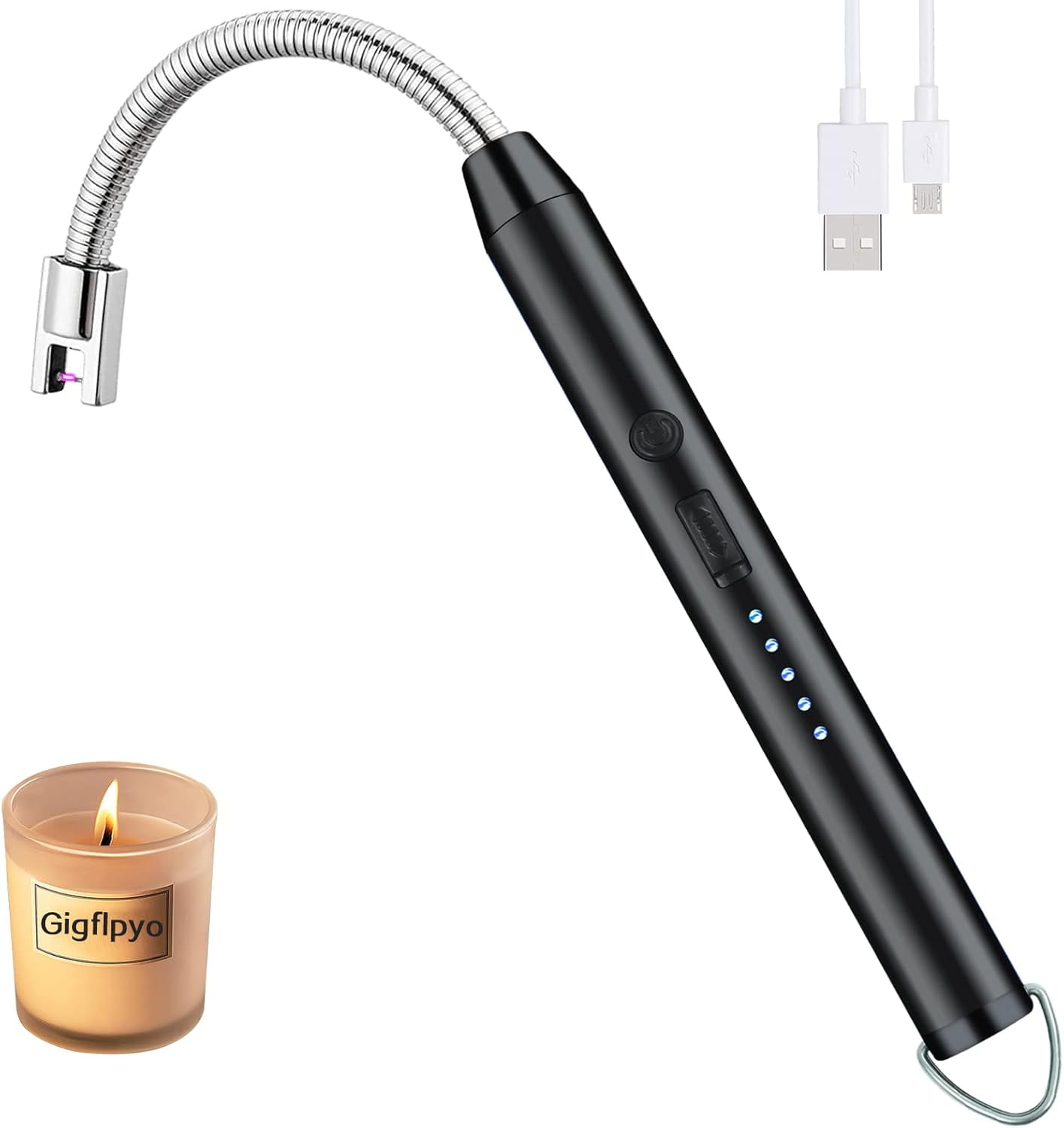 Candle Lighter Electric Arc Lighter USB Rechargeable with 360 Rotating Flexible Neck, Gigflpyo Flameless Portable Windproof Plasma Lighters for Home Kitchen Cooking Outdoor BBQ Camping Stove (Black)