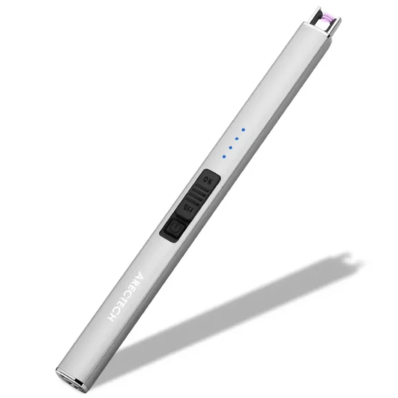 Candle Lighter, USB Rechargeable Plasma Arc Lighter with Safety Lock, Windproof Flameless Long Lighters for Candle, BBQ, Camping, Gas Stoves