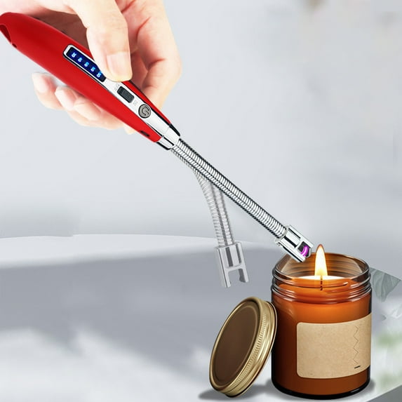 Candle Lighter, USB Rechargeable Windproof Plasma Lighter, 360° Flexible Neck Flameless Electric Lighter for Camping Grill Party, Red